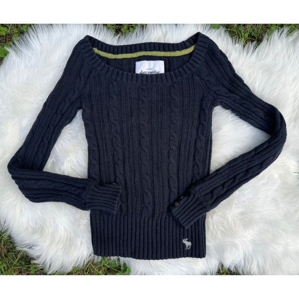 Y2K Abercrombie Cable Knit Sweater -XL - Vintage Abercrombie Fitted Knit Sweater